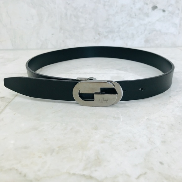 GUCCI Black Belt with Chrome Buckle Thin 1\